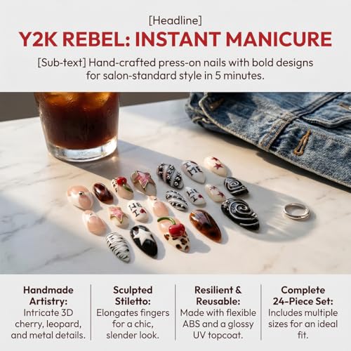 Short Almond Press On Nails Pink with Y2K Star 3D Star Black Swirl Cherry - color: Style2