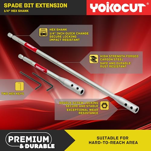 Drill Bit Extension Set, 6 and 12 Inches 1/4 Hex Shank Extension for Spade Bits, 2X Hex Key Included, Wood Spade Drill Bit Extension - style: 4pcs Spade Drill Bit Extension with Hex Key