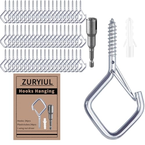 34 Pcs 2.2in Windproof Ceiling Hooks for Plants & Lights - color: Silver, size: 34Pcs