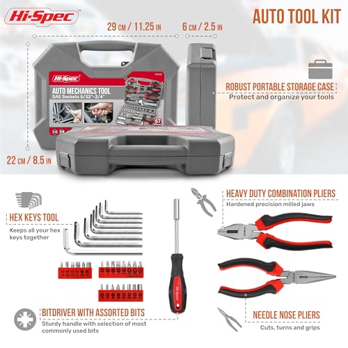 Hi-Spec SAE Auto Mechanics Hand Tool Kit Car Motorcycle Ratchet Wrench - size: SAE 67 PCS