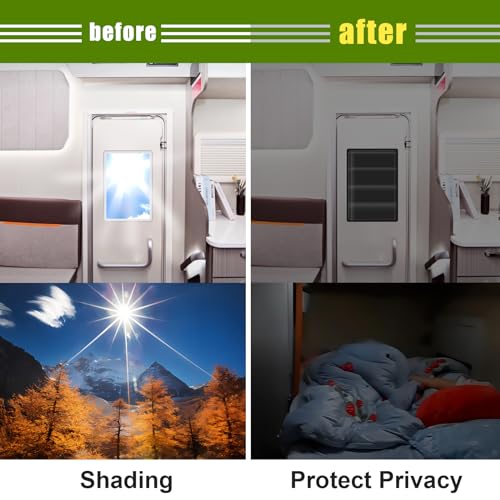 RV Door Window Shade Cover 25" (L) x 16" (W), Foldable Hook&Loop Design, RV Blackout Window Cover with UV Protection, Waterproof Fabric, Reflective - color: Light Black, size: 1 Pack (25"L x 16"W)