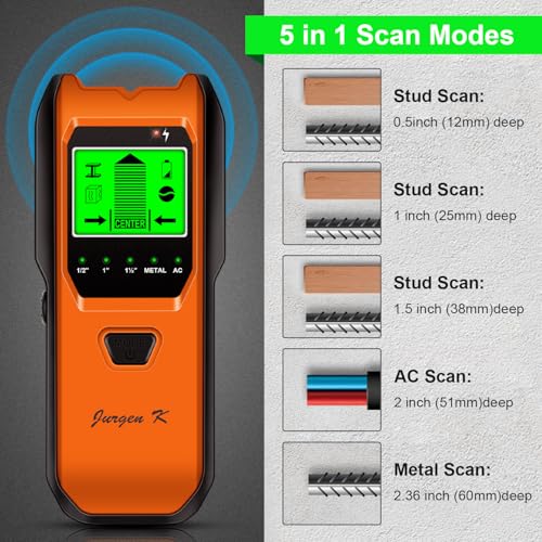 Stud Finder Wall Scanner, 5 in 1 Multifunction Stud Locator with Smart Sensor, HD LCD Display and Audio Alarm for The Center & Edge of Metal, Studs, AC Wire, and Pipe Detection (Tropical Orange) - color: Tropical Orange