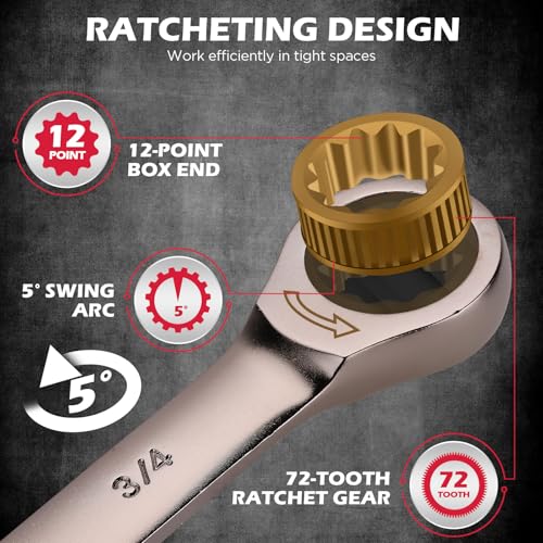 Premium 12-Piece SAE Ratchet Wrenches Set with Magnetic Organizer 1/4"-7/8", 72-Tooth Ratcheting Wrench Set, Cr-V Steel Ratchet Combination Wrench Set for Automotive, Machine Repair - style: 12-Piece Ratchet (SAE)
