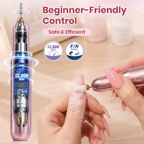 Beetles Electric Nail Drill Kit, 7 Drill Bit 0-12000 RPM Electric Nail File - color: A - Pink