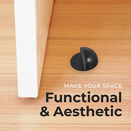 Stainless Steel Rubber Floor Mounted Hemisphere Door Stopper NYCO Architectural Hardware-Heavy Duty Door Bumper for Wall Protection- Modern Universal Door Slam Stopper-1.7”x 0.9" (Black Finish)