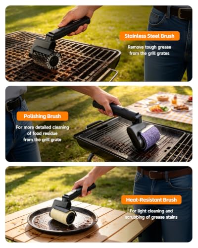 2026 Electric Grill Brush for Outdoor, 3-in-1 Kit BBQ Cleaner with 3 Heads