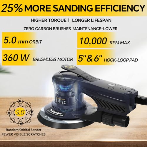 Electric 360W Random Orbital Sander with Dual 5" & 6" Pads Brushless Motor