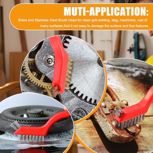 9Pcs Wire Brushes for Cleaning Rust, Small Wire Brush, Wire Wheel for Drill Steel Brush for Cleaning with Nylon, Brass, Stainless Steel, and Carbon Steel Bristles - 7-Inch Handle & 1/4-Inch Hex Shank