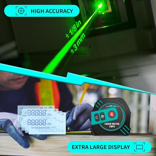 2-in-1 Laser Tape Measure USB-C Recharge 262Ft Laser & 16Ft Tape Green-Beam - color: Green Laser Tape 16ft+262ft