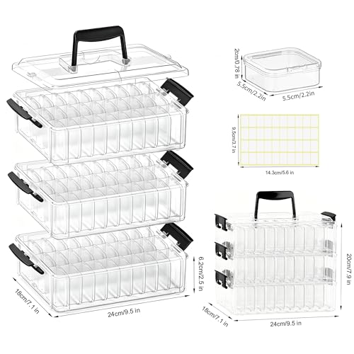 3-Tier Large Capacity Stackable Bead Organizer Box 90 Pcs, Portable Plastic Craft Storage Containers for Jewelry Making, Bracelets, DIY, Nail Art Charms - size: 3-Tier 90 Compartments