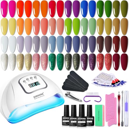 JODSONE Gel Nail Polish Kit with U V Light 32 Colors with Base Coat Matte Glitter Top Coat Gel Nail Set Manicure Salon Tools - color: rainbow candy a01