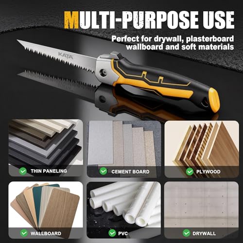 KATA Folding Drywall Jab Saw, Sheetrock Knife with Soft Grip Handle - color: Silvery
