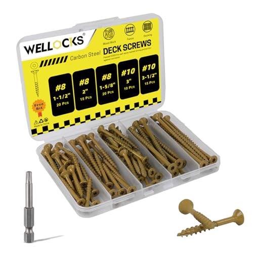 WELLOCKS Tan Deck Screws, 150 PCS 3 Sizes with T25 Bit - color: 80pcs #8 #10