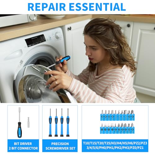 HANGYING 39-Piece Basic Household Tool Set with Toolbox Storage Case, Blue - color: Blue