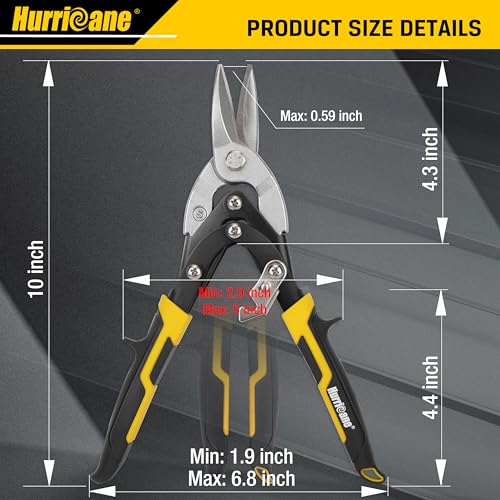 HURRICANE 10 Inch Aviation Tin Snips, Cr-Mo Aviation Snips for Cutting Metal Sheet, Heavy Duty Sheet Metal Cutter Shear, Straight Cut, High Leverage Aviation Snip, Up to 40% Labor Saving - size: 10 Inch High Leverage: Straight Cut