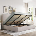Allewie King Size Lift Up Hydraulic Storage Bed Frame Light Beige - color: Beige, size: King, style: Modern
