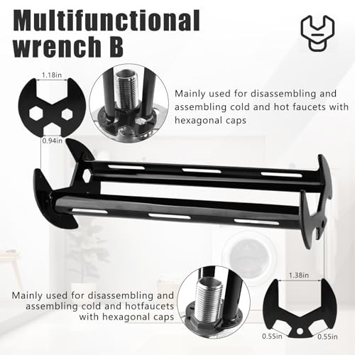2Pcs Four-Jaw Basin Wrench Set, Universal Under Sink Plumbing Tool