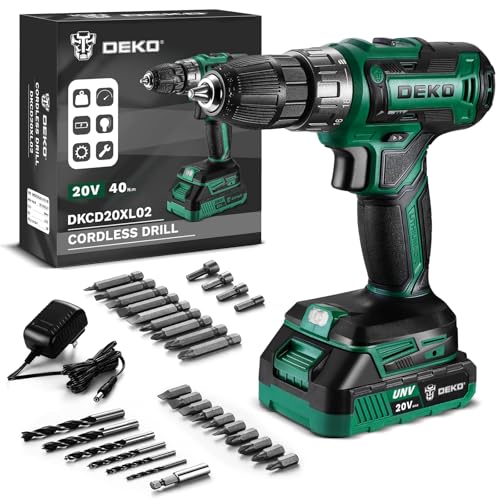 Power Drill Cordless: DEKO PRO Cordless Drill 20V Electric Power Drills Set Tool for Women with Battery and Charger 20 Volt Drills Driver Kit Green - color: Green