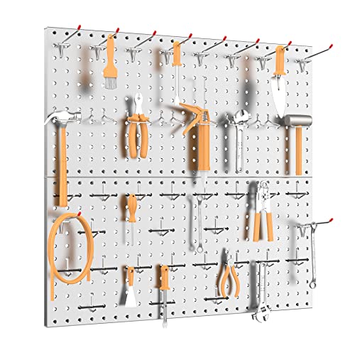 TORACK Metal Pegboard Wall Tool Organizer 24"x24", 70 PCS Tools Pegboard - color: Gray