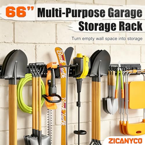 Garage Tool Organizer Wall Mount 66 inches with 13 Adjustable Heavy-Duty Hooks, Garage Organization, Garden Tool Storage Rack for Garage, Yard, and Shed, Holds Up to 520 lbs - color: Black, size: 64" | 4 Panels + 13 Hooks