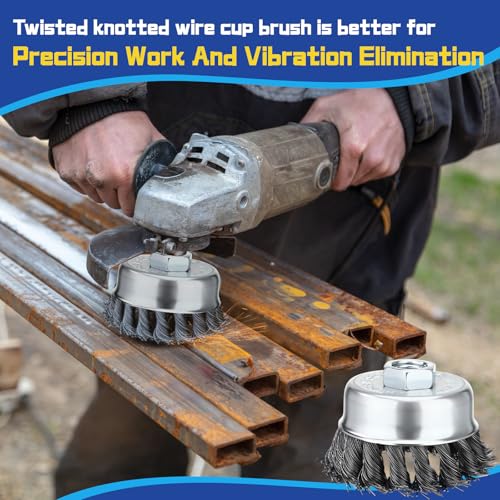 LEIFIDE 20 Pack 3 Inch Wire Cup Brush, 5/8"-11 Threaded Arbor Knotted Wire