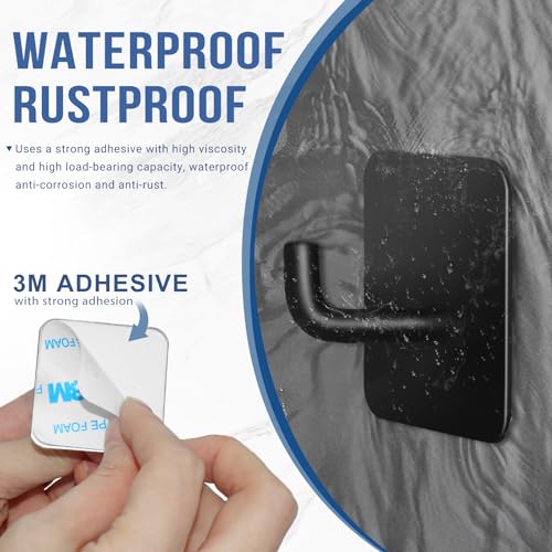 Adhesive Hooks for Bathrooms, 4 Piece Towel Hooks for Hanging Hat Robe Coat, Stick on Hooks for Kitchens, Strong Self-Adhesive No Damage Waterproof Stainless Steel Sticky Hook (Black) - color: Square-A-Black