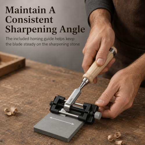 8 Pcs Wood Chisel Set for Woodworking, CR-V Steel Wood Carving Chisels Kit (1/4" to 1-1/2") with Sharpening Stone & Honing Guide, Professional Carpentry Hand Tools in Wooden Box