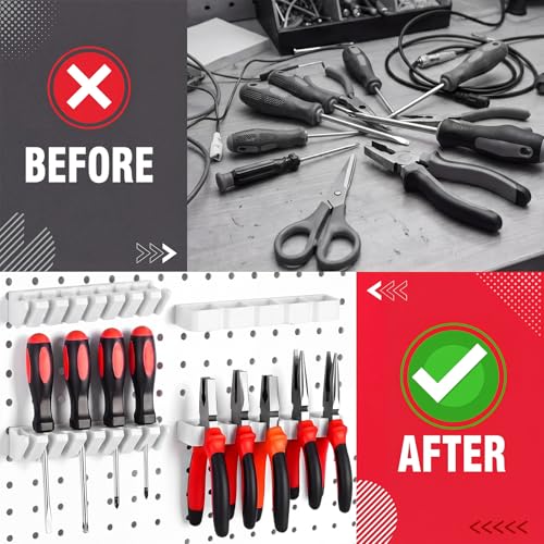 Junkin 6 Pcs Pegboard Screwdriver Holder and Pliers Organizer Set, White - color: White