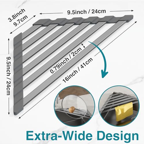 COOL-ANGLE Triangular Corner Sink Drying Rack, Aluminum, 16"x9.5", Gray
