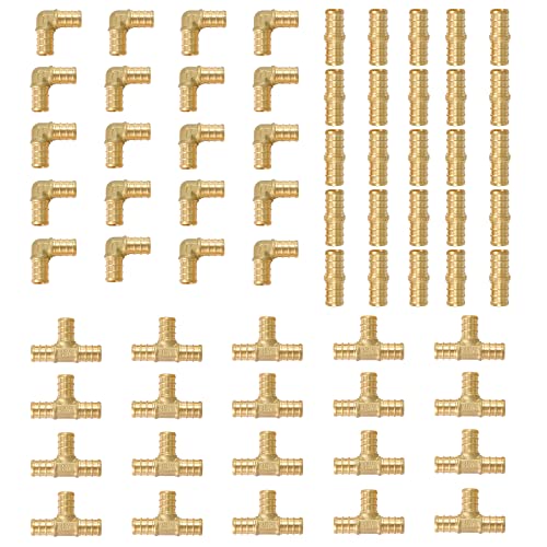 (Pack of 60) EFIELD 3/4" Barb Pex Brass Crimp Fittings Combo - size: 3/4"(Pack of 60)