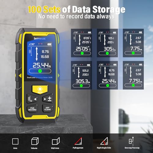 IKOVWUK Dual Laser Measuring Tool, 393FT/120M Bilateral Laser Distance Meter 6 Unit Switching, Rechargeable Digital Laser Measure with Backlit LCD Display, Angle Sensor, Multiple Measure Mode