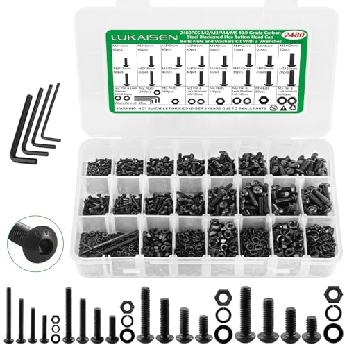 2404PCS Screw Assortment Kit, M2-M5 10.9 Alloy Steel Hex Button Cap Bolts - size: M2 M3 M4 M5 2480pcs 2