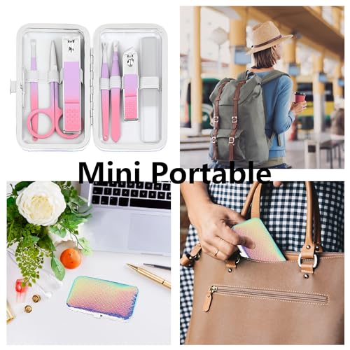 Women's Nail Clipper Set Travel Manicure Kit with Glass Nail File Stainless Steel Nail Clippers Case Nail Grooming Kit Gift - color: Mermaid Color