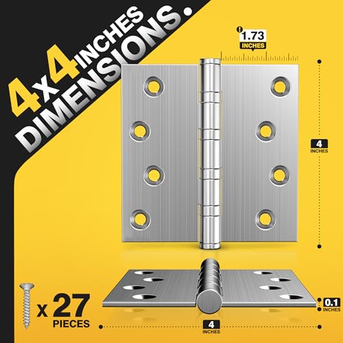 KOLET Ball Bearing Door Hinges, 4 x 4 Inches, Brushed Nickel, 3 Pack - color: Silver, size: 3 Pack