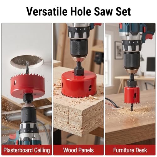 7-Piece Hole Saw Kit with Mandrel for Softwood and PVC - color: 7pc red