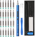 AMIR Electric Screwdriver for PC Building, 28 IN 1 Small Power Automatic Screwdriver Set with 24 Bits, Rechargeable Portable Magnetic Repair Tool Kit with LED Lights for Laptops, Watches, Blue - color: Blue