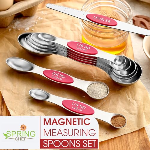 Spring Chef Dual Sided Magnetic Measuring Spoons Set of 8 for Kitchen, Pink - color: Pink, size: 1-Pack