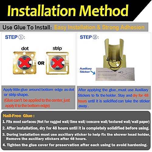 Shower Head Holder Handheld Shower Wand Holder Adjustable Shower Head Bracket Shower Wall Mount Holder, Polished Brass/Gold Finish, Drill Free Glue Installation - color: Yellow