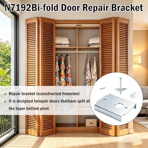Bifold Door Repair Kit for Damaged & Stripped Wood Doors – Dual Hole Heavy Duty N7192 Brackets with Expansion & Standard Screws, Stronger Fix for 1-3/8" Doors, Fits 7/16" Pivot – 2pcs