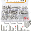 300pcs Hex Bolts and Nuts kit,304 Stainless Steel 1/4-20, 5/16-18,3/8-16 Bolts and Nuts Assortment kit (Lock & Flat Washers), Stainless Bolt Assortment, Stainless Steel Bolts and nut kit - size: 1/4-20, 5/16-18,3/8-16