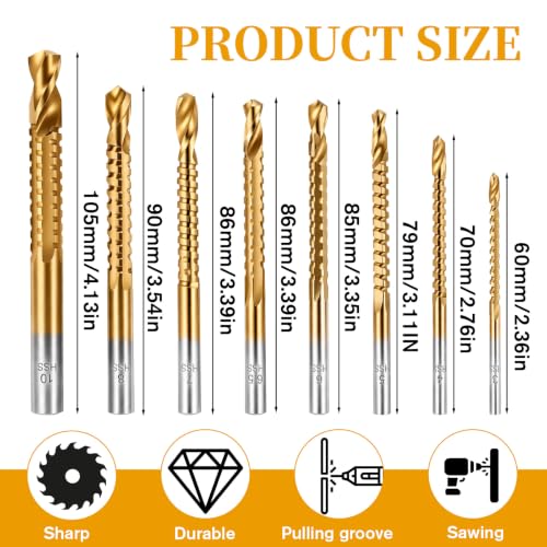 8 Pack Titanium Coated HSS Twist Drill Bits, Twist Drills Bit