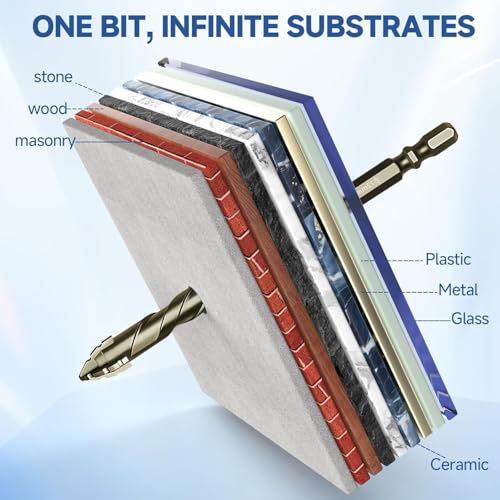 5 Piece Set of Four Flute Drill Bits - High Hardness Eccentric Twist Drill Bits Set for Tile Glass Ceramic Brick Metal Plastic Wood & General Concrete (6/6/8/10/12mm)