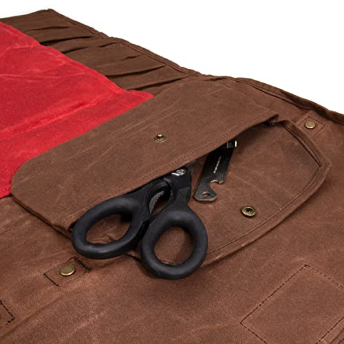 Dickies Chef Knife Roll Bag Portable Organizer and Cutlery Storage Roll, Waxed Canvas and Leather, Medium - size: Medium