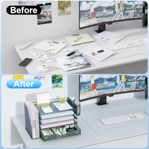 gianotter 5-Tier Desk Organizer with Drawers and File Holders - color: Green, size: 5T