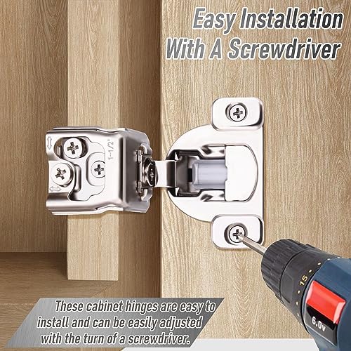 50 Pack 25 Pair 1-1/2 inch Overlay Self Slow Closing Door Hinges - Face Frame Cabinet Concealed Hinges with Built-in Damper, 3 Way Adjustability - color: 50PACK, size: 1-1/2 in. Overlay