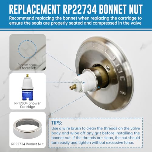 RP19804 Shower Cartridge Compatible with Delta 1300/1400 Series, Shower Faucet Parts Replacement Pressure Balance Cartridge for Delta Monitor Valves 1993-2007（Include RP22734 Bonnet Nut） - style: RP19804+RP22734 Bonnet Nut