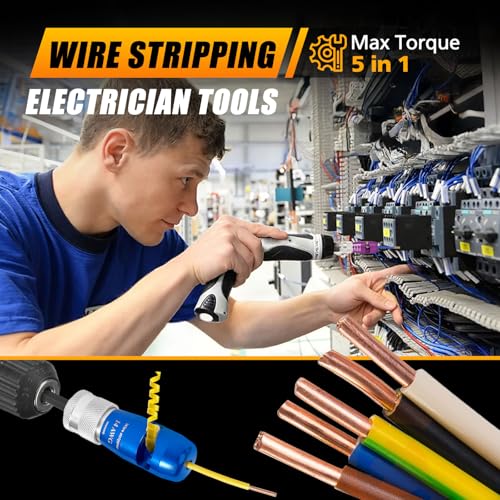 Wire Stripper for Drill, Professional Cable Stripping Tool for AWG 6-8-10-12-14 Gauge, Includes 5 Pcs Wire Strippers, 2 Pcs Wire Twisters, 5 pcs Wire Nuts