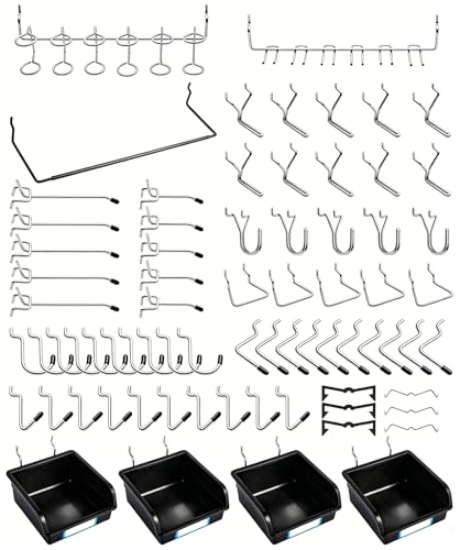 FRIMOONY Pegboard Hooks, with Bins, Peg Locks, for Organizing Various Tools, 131 PCS, 60 of Which are Locks - style: 131PCS