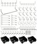 FRIMOONY Pegboard Hooks, with Bins, Peg Locks, for Organizing Various Tools, 131 PCS, 60 of Which are Locks - style: 131PCS