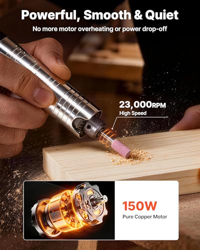 VEVOR Flex Shaft Grinder, 150W 23000RPM Electric Flex Shaft Rotary Tool, Foot-Pedal Control Hanging Carver Grinder with 112PCS Accessory Kit for Sanding Buffing Polishing Cutting